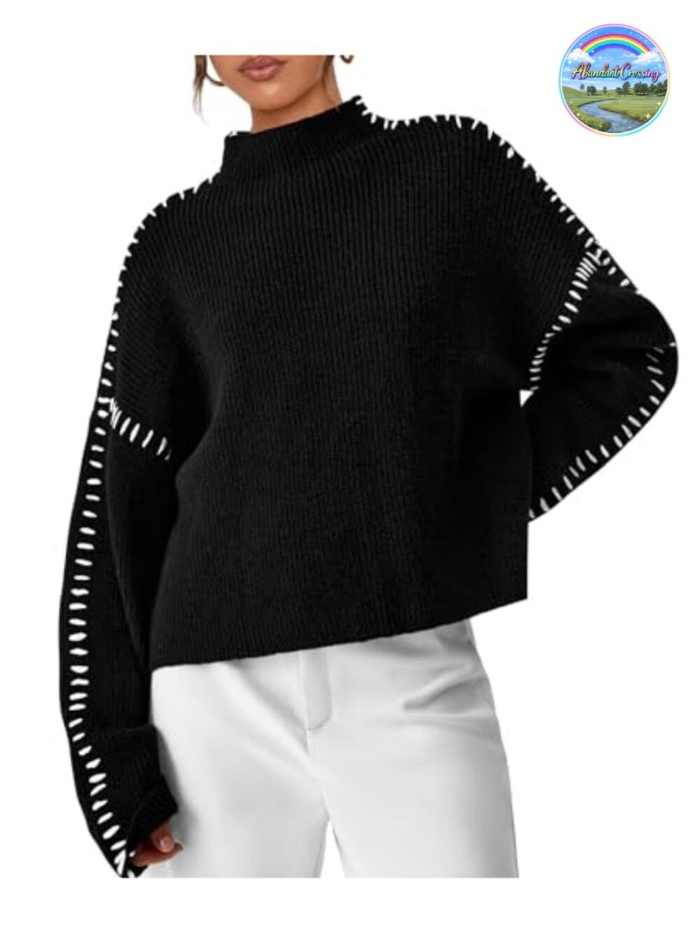 Womens Chunky Knit Oversized Pullover Sweater Mock Neck Long Sleeve